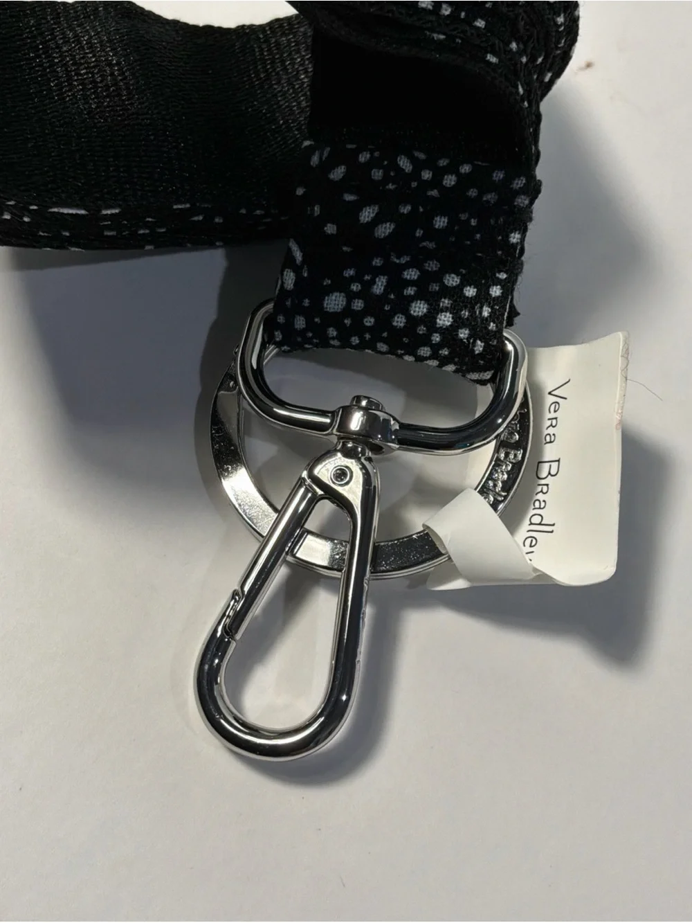 NWT Vera Bradley Wide Lanyard Stellar Paisley White Black Clip and Ring
